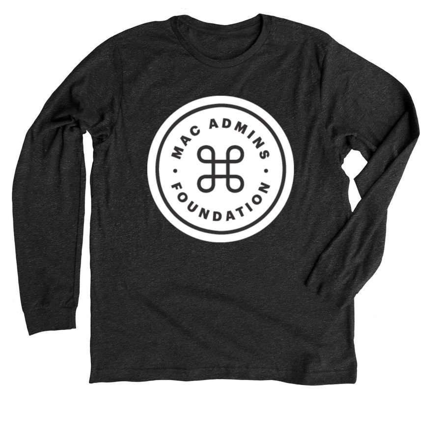 Black long-sleeve shirt with the white circular Mac Admins Foundation roundel logo