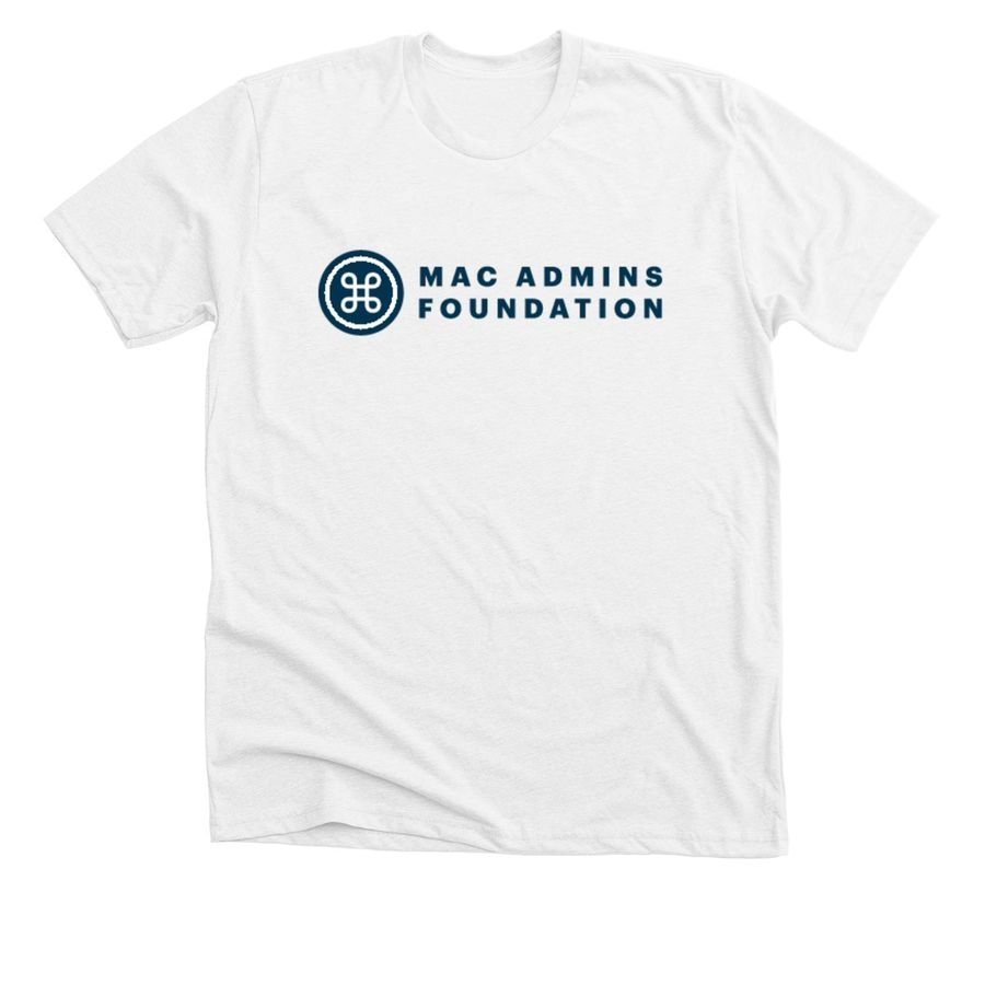 White t-shirt with the navy Mac Admins Foundation logo and wordmark